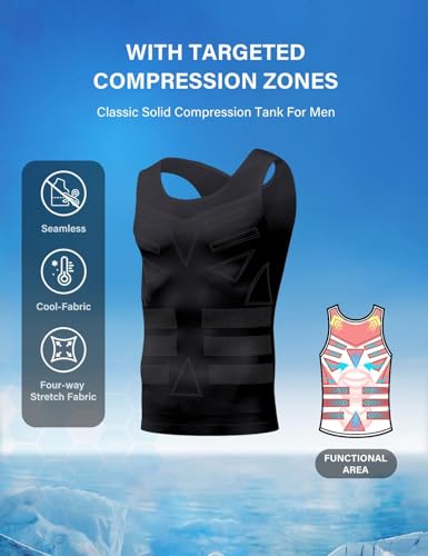 Casey Kevin Chaleco de Compresión Hombre, Camiseta de Compresión Faja Reductora Hombre, Camiseta Reductora Compresión Camiseta Tirantes Hombre para Gym Fitness Ejercicio Gimnasio, XL