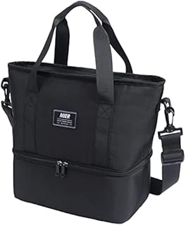 MIER Dual Compartment Lunch Bag for Women Insulated Lunch Box Totes with Shoulder Strap for Work, Black
