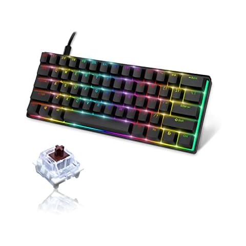 VIMUKUN 60% Mechanical Gaming Keyboard, Mini Compact 61 Keys Computer Keyboard, Anti-Ghosting with PBT Keycaps, RGB Backlit, Waterproof, for Windows/Mac/Android(Brown Switch) Cover