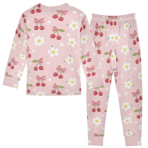 Pajama Sets Long Sleeve Cherry Bow Star Background Soft Comfy Sleepwear 2 Piece PJS 3-8T3