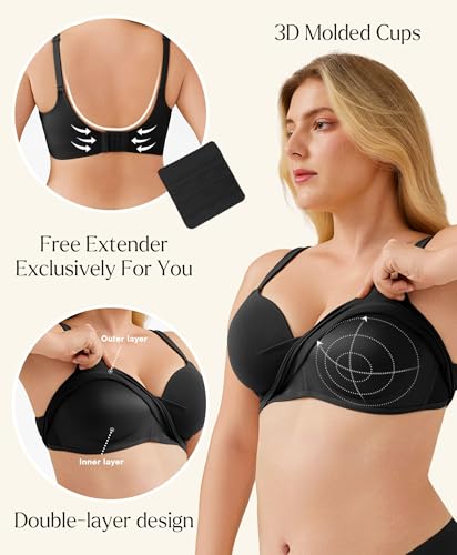 Popilush Seamless Bras for Women No Underwire Black Small - image 3