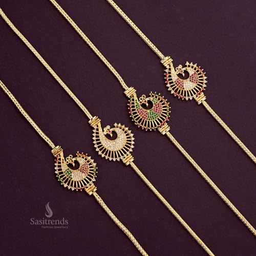 Sasitrends One Gram Micro Gold Plated Peacock Mugappu Chain for Women and Girls