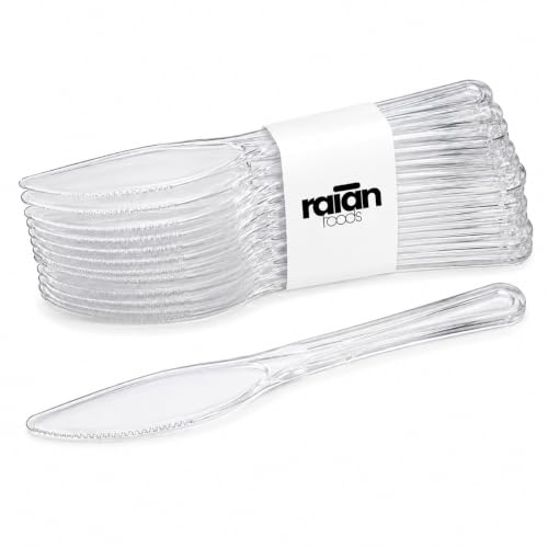 raian FOODS Cuchillos de Plástico Reutilizables Transparentes Pack 100 Uds