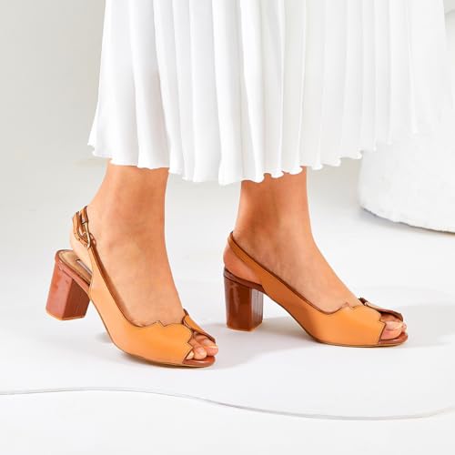 Image of OCEEDEE Yasmine Women's 2.5 Inches Heel Peep Toe with Adjustable Buckle Slingback | Cushioned Comfort for Formal & Office Wear
