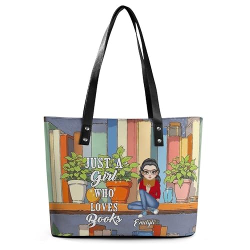Personalized Just A Girl Who Loves Book Single Shoulder Bag Custom Name Portrait Funny Book Lover Leather Bag Gifts
