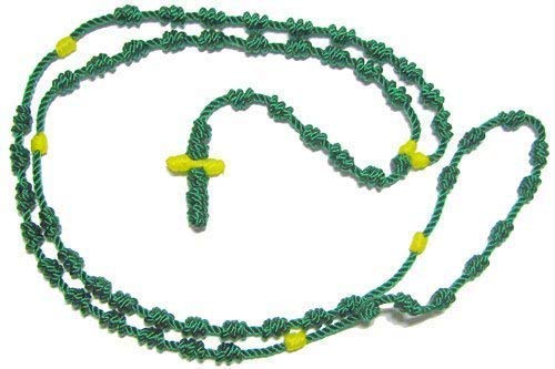 R. HeavenR. Heaven St. Jude green yellow knotted cord rope rosary beads large and strong