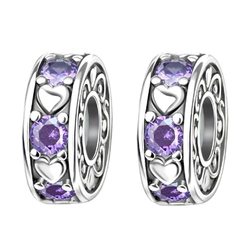 Charms de plata 925 Doyafer con ncleo de silicona y corazn morado para pulseras femeninas
