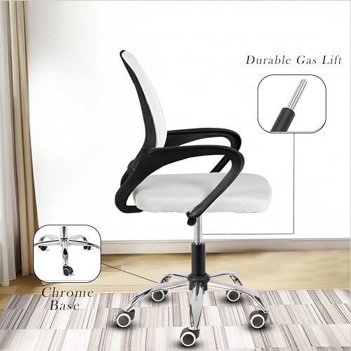 Image of Casa Copenhagen Mesh Mid Back Office /Study /Computer /Revolving /Desk Chair for Work from Home -Metal Base, Height Adjustable Seat- Snow White & Black Handle