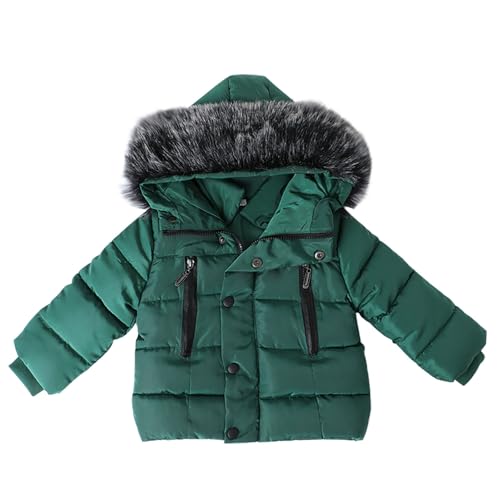 Winter Puffer Jacket for Toddler Girls Faux Fur Trim Hood Long Sleeve Zip Button Closure Coat Baby Boys Warm Outerwear