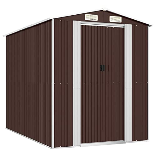 Camerina Geräteschuppen Dunkelbraun 192x274x223 cm Verzinkter Stahl Gartenhaus Gartenschrank Garden Shed Fahrradunterstand GeräTeschuppen – Bild 3