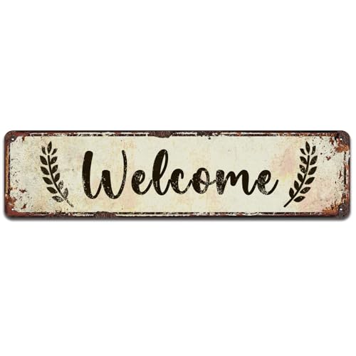 Welcome Tin Sign, Rustic Metal Signs for Home, Office,...