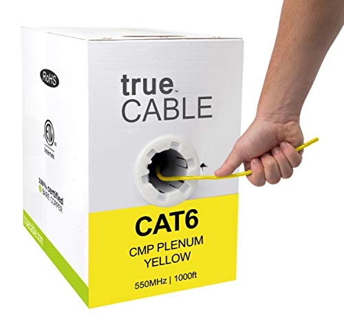 🛒 Crazy Deals trueCABLE Cat6 Plenum (CMP), 1000ft, Yellow, 23AWG 4 Pair Solid Bare Copper, 550MHz, ETL Listed, Unshielded Twisted Pair (UTP), Bulk Ethernet Cable