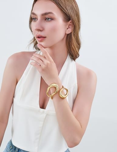 Gold Silver Chunky Cuff Bracelet for Women Double Layer Teardrop Bangle Heavy Gold Silver Statement Bracelet Jewelry2