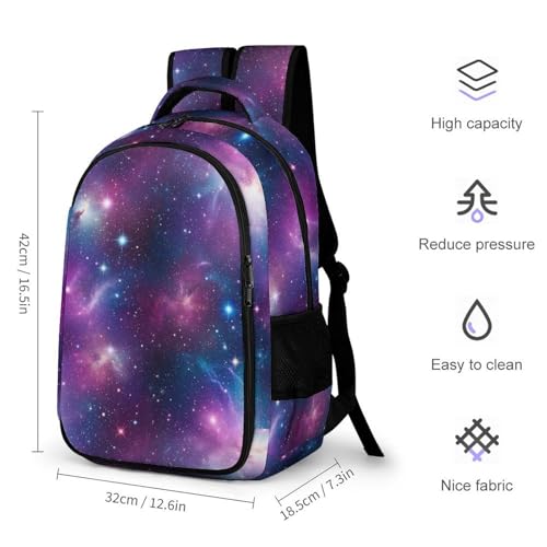 Men's Commuter Bag Large Travel Bag Portable Work Backpack With Double Zippers Purple Galaxy2