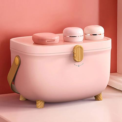 WOHPNLE Oval Medicine Storage Box, Household Double Layer Large Capacity Multicompartment Medicine Organizer Box for Home Dorm (Pink)