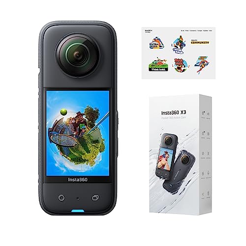 Insta360 X3 kit d'autocollants - Caméra d'action 360 étanche avec capteurs 1/2' 48 MP, vidéo 360 5,7K Active HDR, Photos 360 72 MP, Mono-Objectif 4K, Mode Me 60 IPS, stabilisation