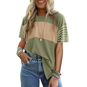 Dokotoo Summer Tops Trendy Oversized 2026 Crewneck Casual Color Block Striped Womens Shirts Blouses