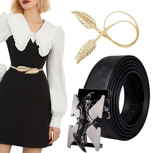 Barry.Wang Bat X Ratchet Belt for Men Buckle,Genuine Leather Adjustable Casual 1 3/8