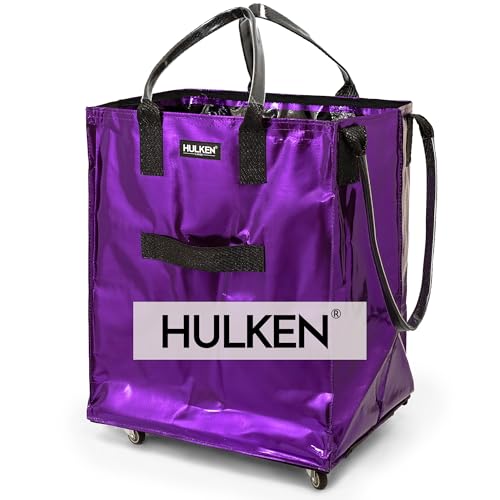 HULKEN - (Large, Ultraviolet) Reusable Grocery Bag On Wheels, Shopping Trolley, Rolling Tote, Zipper Closure, Lightweight, Carries Up to 66 lb, Folds Flat, Unbreakable Handles