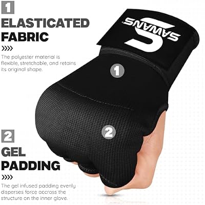 SAWANS Boxing Hand Wraps Inner Gloves for Hand Protection Long Wrist Straps Elasticated, Padded Martial Arts Combat Gloves Punching Bag Training Gel Mitts Muay Thai MMA