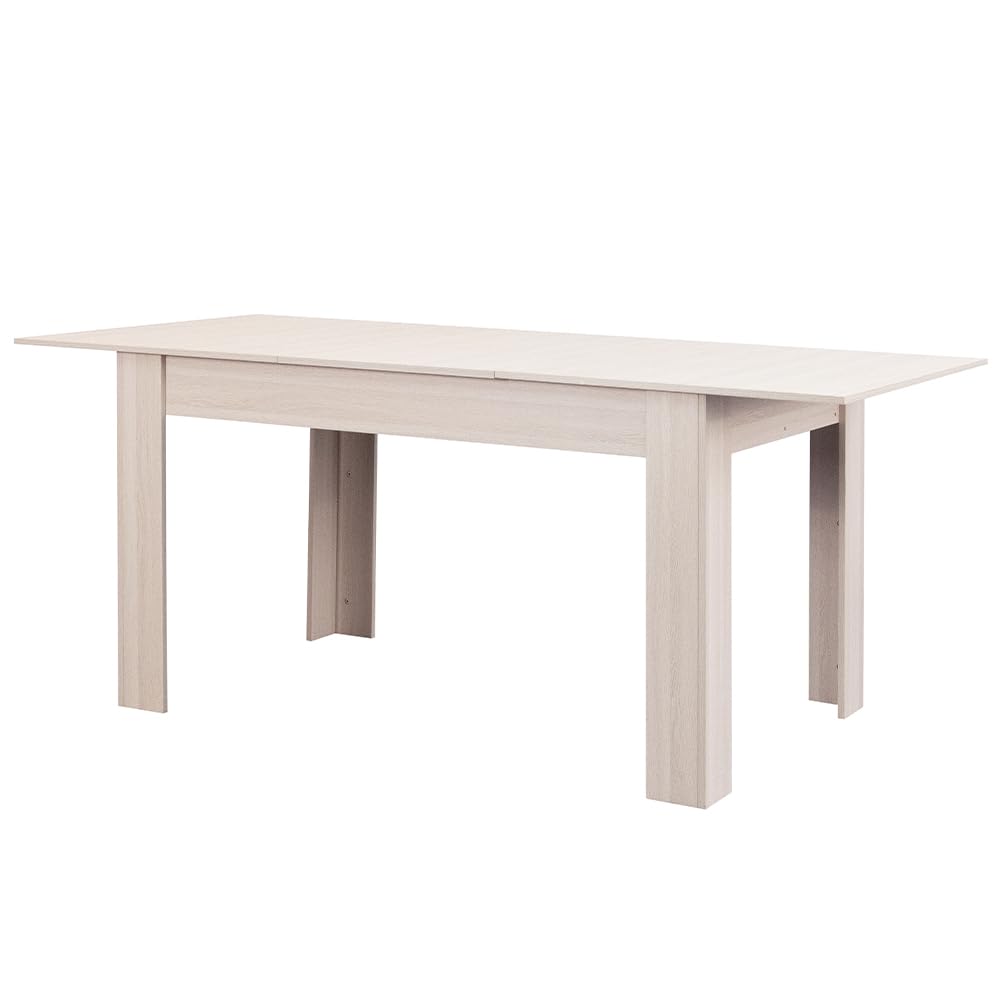 Tavolo Estensibile Da Cucina Fino A 190cm | Legno Massello, Bianco Frassinato | Salvaspazio Con Pannello Aggiuntivo