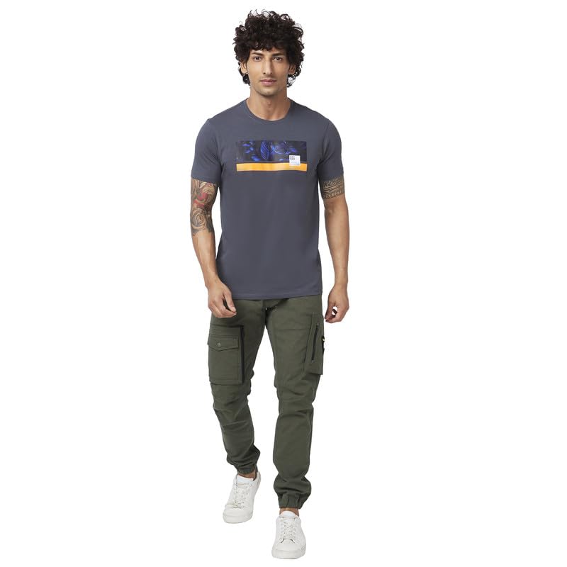 Image of Spykar Men's Slim Fit Round Neck Half Sleeve Printed Casual T-Shirt