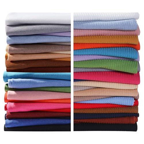 Ribbed Knit Fabric Jersey Stretch Material Plain...