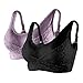 Voqeen Damen Sport-BHS Spitzen BH Frauen Bustier Lace Racerback Bra Front Closure Push Up Ohne Bügel Top für Yoga Fitness Training Stretch Wohlfühl-BH mit Herausnehmbarem Polster (Schwarz+Lila,XL)