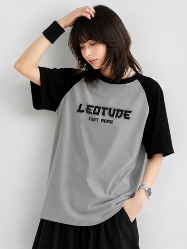 Image of LEOTUDE Half Sleeve Round Neck Tshirt for Women, Oversized Longline