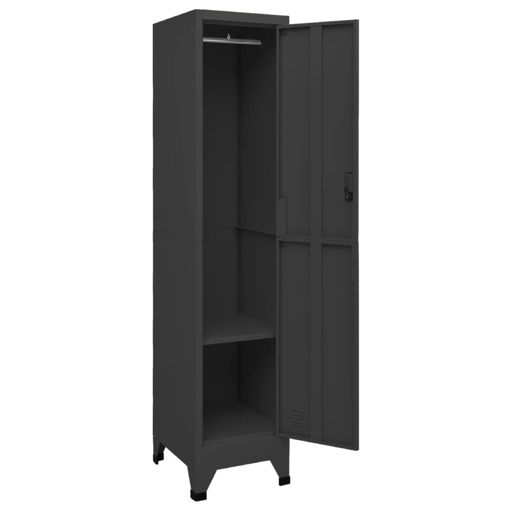 Antracyt zamykana szafa ze stali nierdzewnej 38 x 45 x 180 cm z wieszakiem na ubrania i półką do biura i szkoły, bezpieczeństwo i organizacja, przestronna i wytrzymała