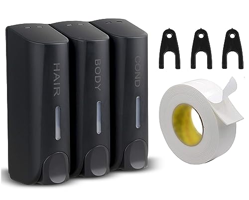 Set de Dosificadores de Jabón y Gel para Baño en Pared - Champú - Negro - Hotel y Hogar -...
