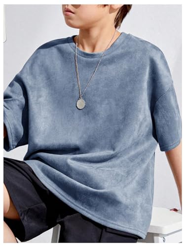 OYOANGLE Boy's Short Sleeve Round Neck Drop Shoulder Loose Fit T Shirt Oversized Solid Casual Tee Top3