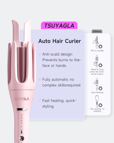 Image of 3 in 1 Automatic Curling Iron, Hair Curlers with 3 Curling Barrels (1 inch - 1.25 inch - 1.5 inch), Rotating Curling Iron with 3 Temp, 2-Way Rotation, 10S Fast Heating, Anti-Scald, Dual Voltage, Pink