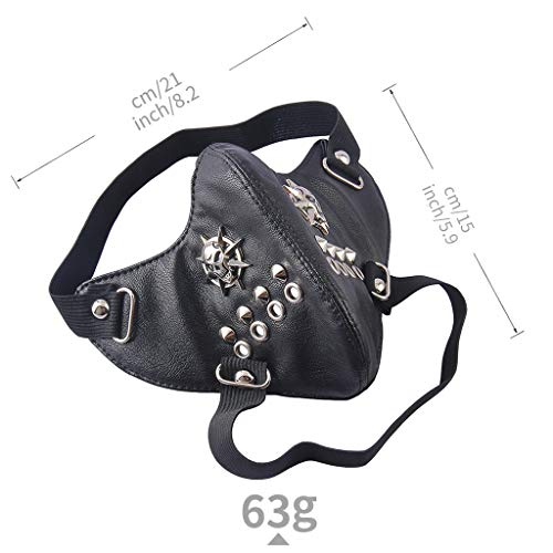 GelConnie Punk Leather Mask Motorcycle Biker Half Face Cosplay Mask Wind Protective Anti-Dust Outdoor Sports Masks for Halloween Party Props