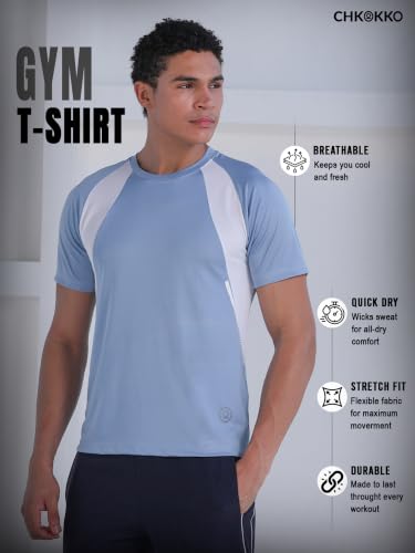 Image of CHKOKKO Gym Tshirt for Men Workout Regular Fit Sports Activewear Man Tshirts with Round Crew Neck and Half Sleeves for Yoga Running&Outdoor Activities