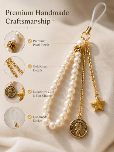 Image of Handmade Beaded Phone Charm Strap for Women & Girls | Aesthetic Mobile Charm | Pearl & Crystal Bead Wrist Strap | Cute Phone Bag Accessory | Korean Style