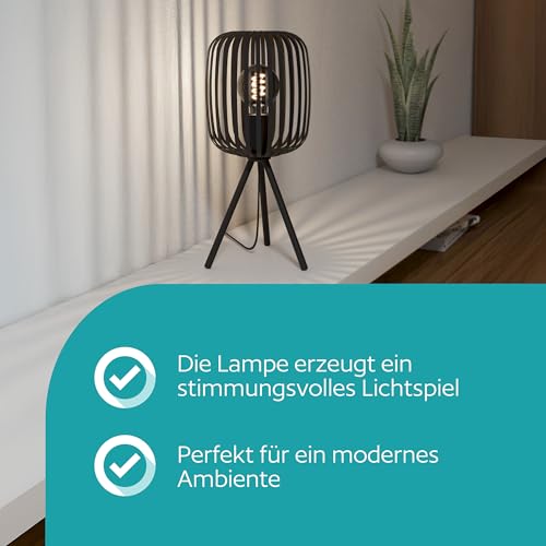 EGLO Tischlampe Romazzina, Stativ Nachttischlampe, Dreibein Tischleuchte aus Metall in Schwarz, Deko Schlafzimmer, Wohnzimmer Tisch Lampe mit E27 Fassung