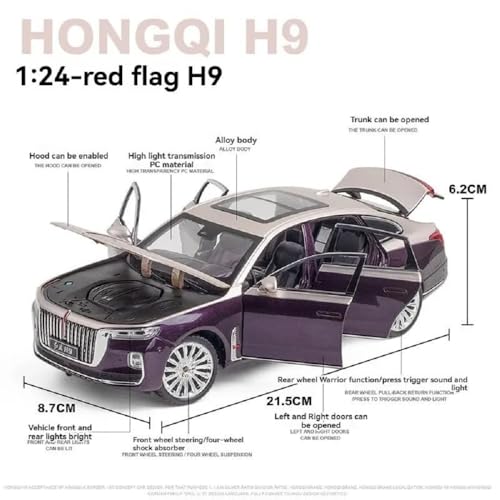 Image of LONGMIRE 1:24 HONGQI H9 Luxury Sedan Toy Car Model, Diecast Collectible Pull Back Model Car with Sound and Light, Toy Gift Vehicles for Adults Kids Boys Girls【Color As Per Stock】
