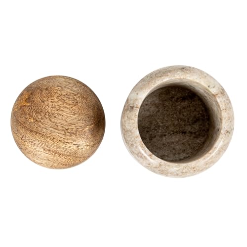 Creative Co-Op Unique Marble and Mango Wood Pinch Pot Canister with Lid, Natural