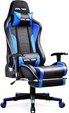GTPLAYER ゲーミングチェア オットマン スピーカー付き ゲームチェア フットレスト デスク リクライニング パソコンチェア ハイバック 調節可能ランバーサポートPUレザー ｢別途購入の弊社GTPLAYER USBアダプタではPS4／PC／SWITCHとの相性が良く ブルー GT890MF-BLUE