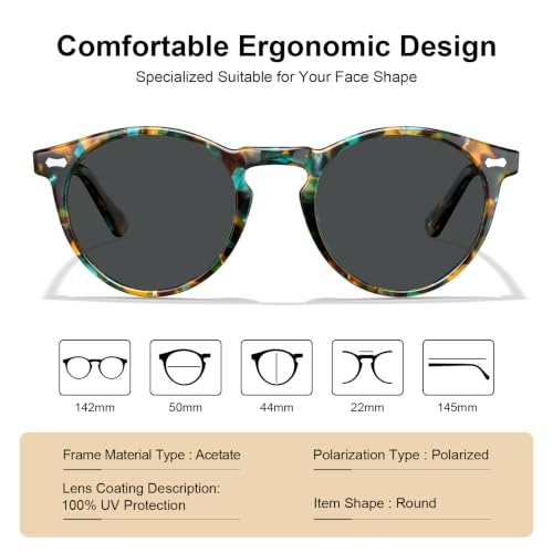 Image of CARFIA Acetate Polarized Sunglasses for Men Retro Classic Round Shades