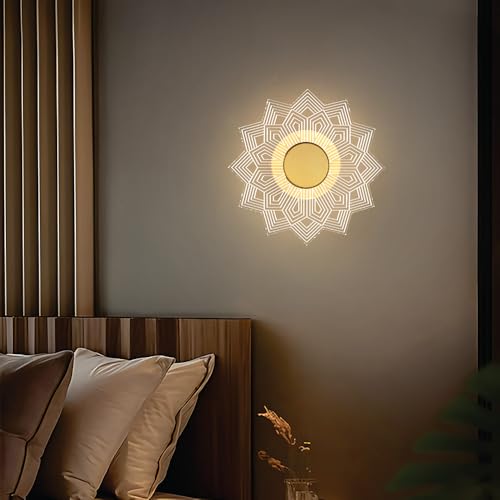 Image of Spiral Pattern 3-in-1 LED Wall Light Decorative Lamp with Golden Center Artistic Accent Lighting for Living Room Bedroom Hallway & Home Decor (Astra Glow Wall Lights, Pack of 2)