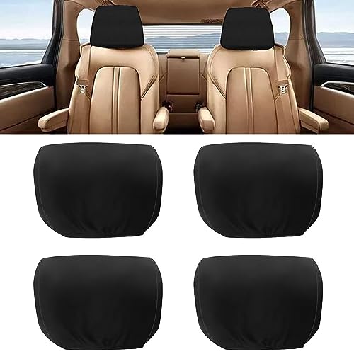 KHDULQ 4 Piece Car Head Rest Covers,Car Head Rest Protector Cover,Elastic Head Rest Protector Cover,Breathable Flexible,Dustproof Washable,for Truck Bus Coach Auto(Black)
