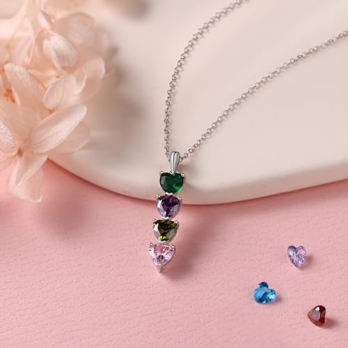Custom Birthstone Necklace for Women, 925 Sterling Silver Personalized 1 2 3 4 Hearts for Mother's Day Anniversary Birthday, Sterling Silver Chain 17" + 2" Extender4