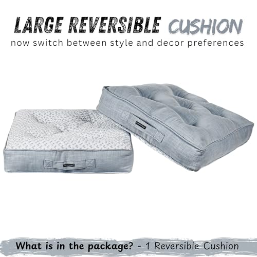 Image of Reversible 60x60x10 cm Grey Woven Quilted Floor Cushion with Cotton Filler for Seating, Patio Seat, Meditation, Yoga, Pooja, Guests, Living Room, Bedroom, Large Size 24x24x4 Inch