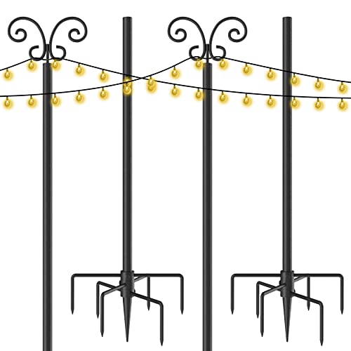 Sylvwin Lichterstab, Outdoor-Urlaubs-Styling, Metallstangen, rostfrei, 2,4 m, mit Haken, Terrassenbeleuchtungsständer für Garten, Hinterhof, Partys (2 Stück) Cover