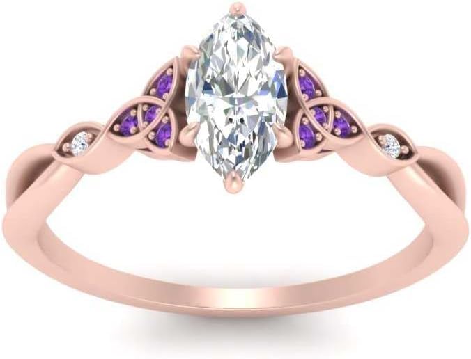 Image of 55Carat Choose Your Gemstone 14k Rose Gold Plated Marquise Shape Petite Engagement Ring Everyday Wedding Jewelry Handmade Gifts for Wife Celtic Knot Split Diamond CZ Birthstone Ring : US Size 4 to 12