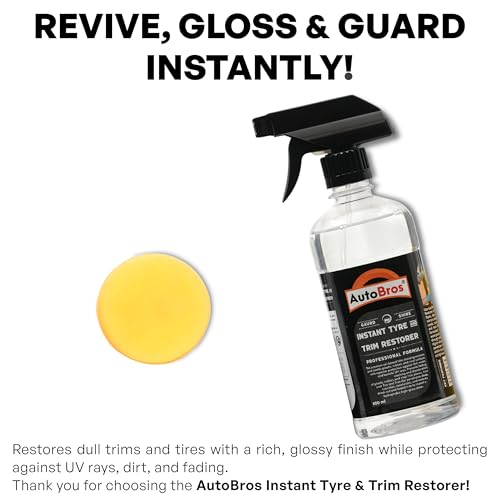 Image of AutoBros Instant Tyre & Trim Shine Restorer 500ml with Applicator Pad | Extreme Black Shine & Hydrophobic Coating | Long-Lasting Protection for Tyres | Non-Greasy Tyre Polish for Car