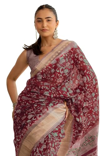 Image of MIRCHI FASHION Women Saree Cotton Blend Kalamkari Printed | Comfortable Office and Regular Daily Use Sari with Unstitched Blouse Piece
