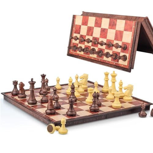 Magnetic Travel Chess Set with Storage Box - Folding Wooden-Style Chess Board, 8' Portable Pocket Mini Game for Adults & Kids, Gifts for Men Women